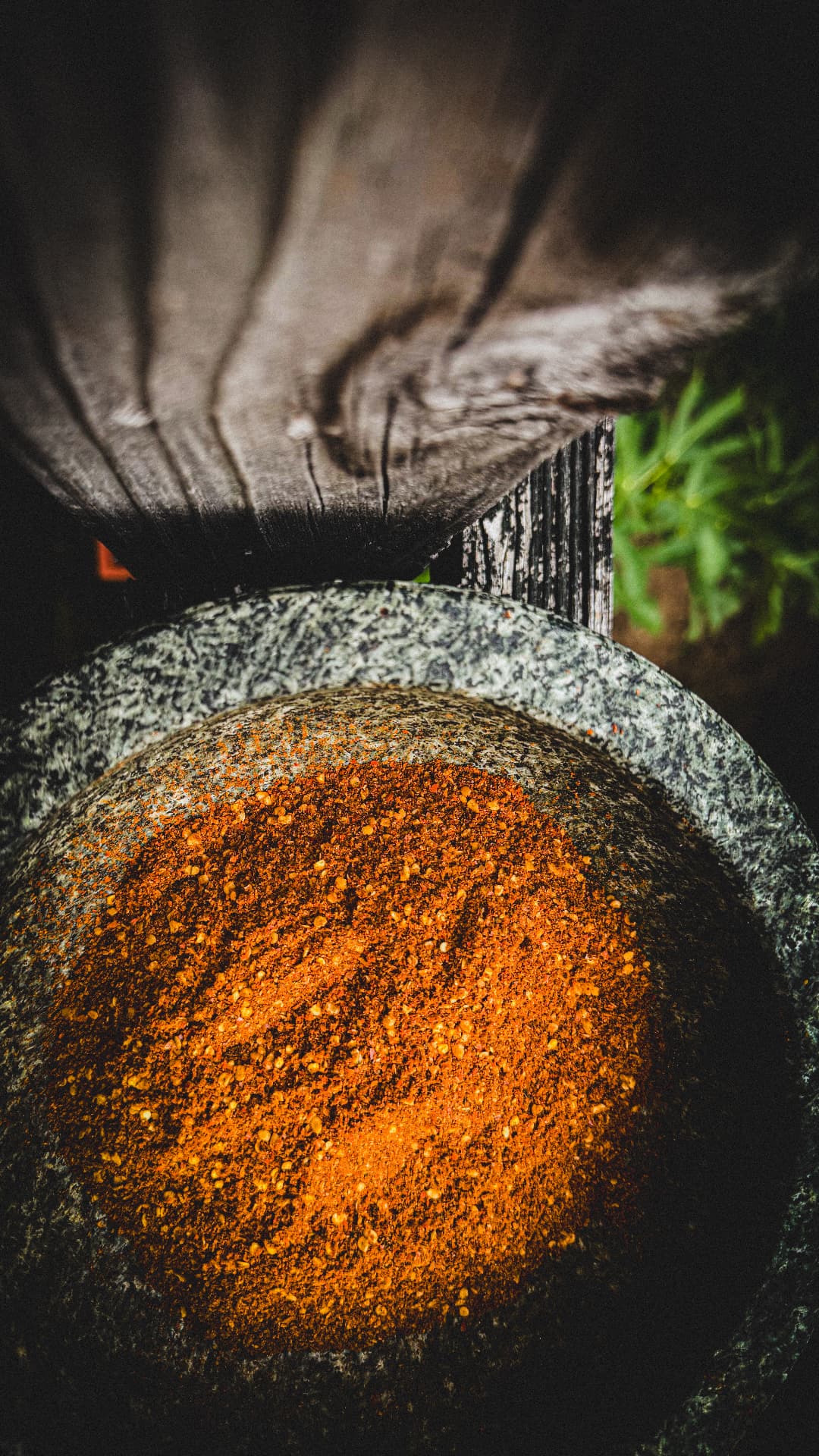Árbol Fire & Smoke spice blend in a mortar
