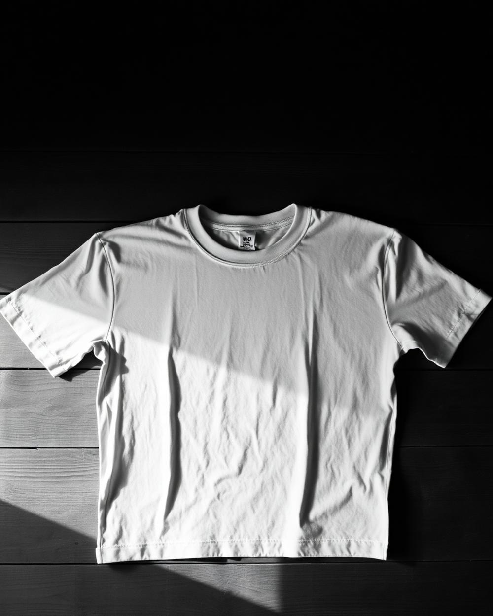 Be Still tee from the Be Collection, laid flat on dark wood